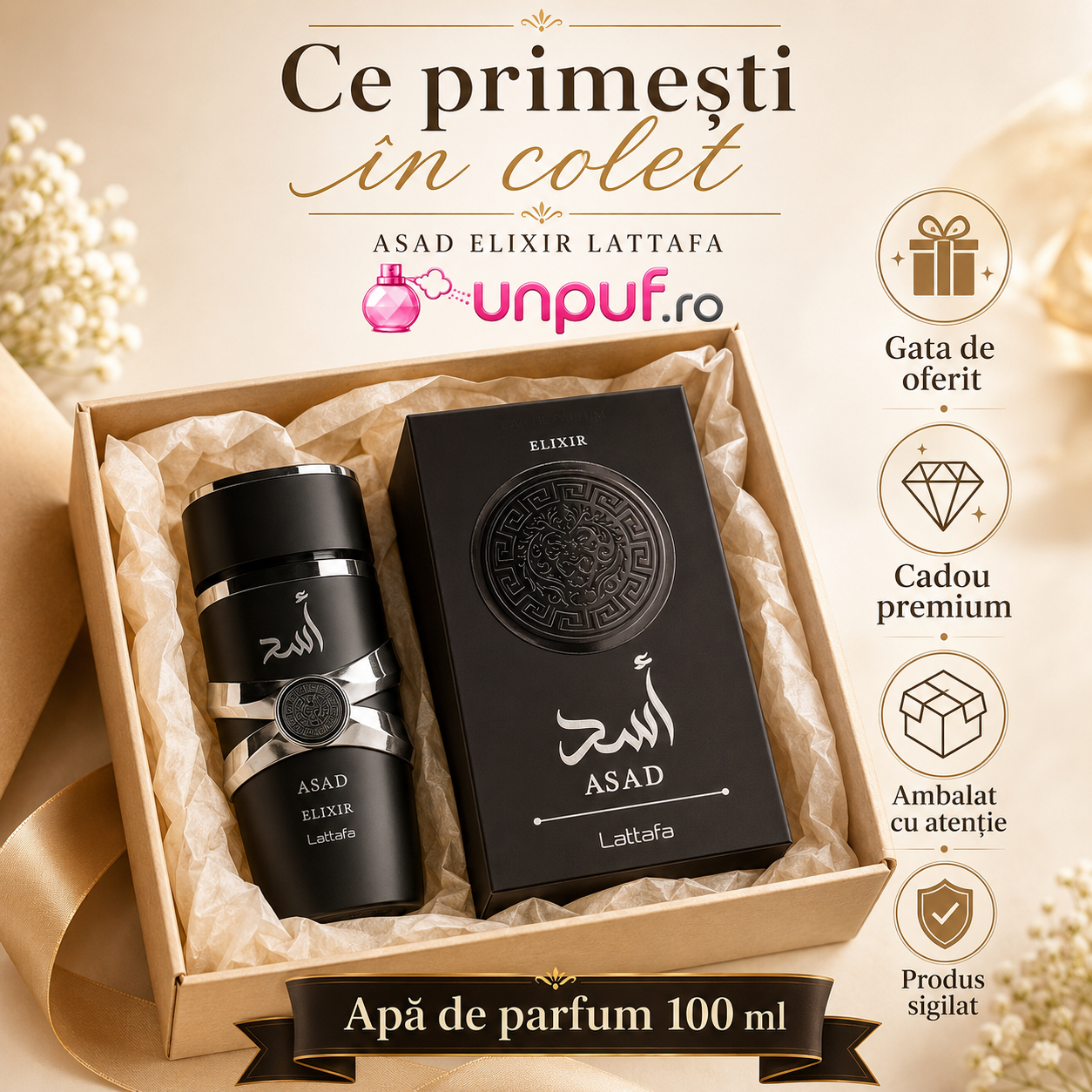 Note olfactive Lattafa Asad Elixir piper roz șofran grapefruit tutun vanilie cedru ambră olibanum paciuli cașmir